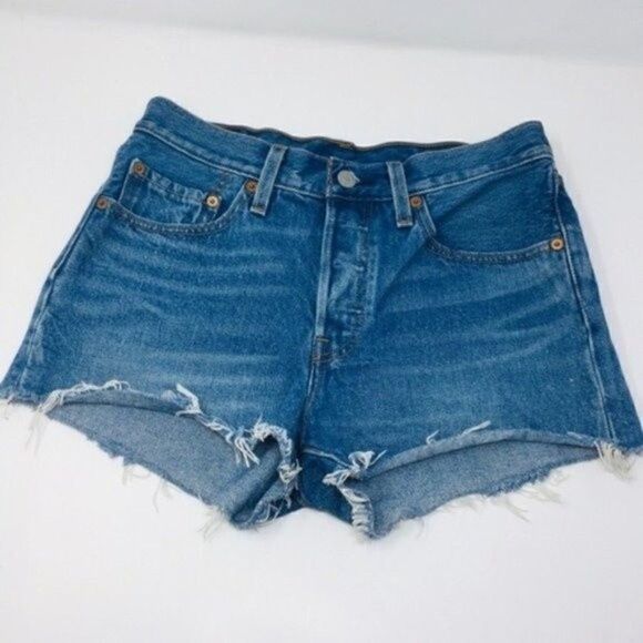 Levi’s 501 vintage high waisted blue denim shorts raw hem W26 BoxK 90s - Picture 8 of 8